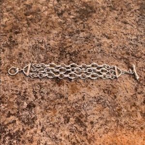 Judith Ripka 3 strand Sterling Silver toggle bracelet 7 1/2” long.